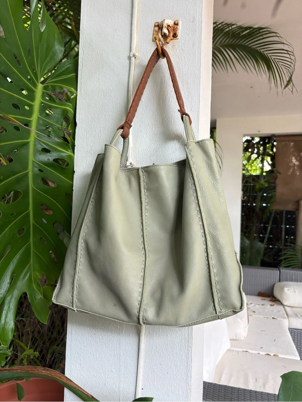 The Sak Los Feliz Meadow Green Large Leather Hobo Bag with Wristlet